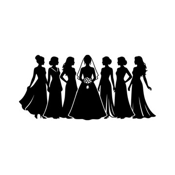 Women standing bride squad silhouette vector illustration
