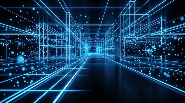 lights of fractal realms Flowing digital particle wave