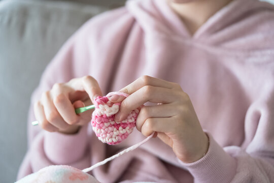 Hands knitting yarn peaceful home hobby