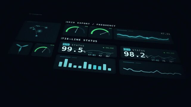 Dynamic grid interconnection animation illustrating export and frequency management with vibrant energy flow
