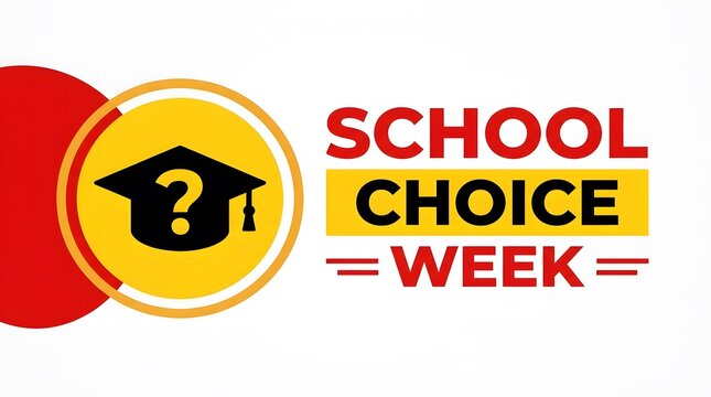 School choice week announcement design with academic cap icon
