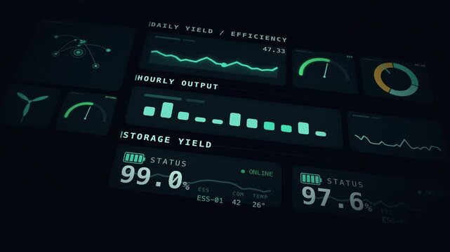 Dynamic infographic illustrating energy yield, daily output, and efficiency metrics in a modern, vibrant style