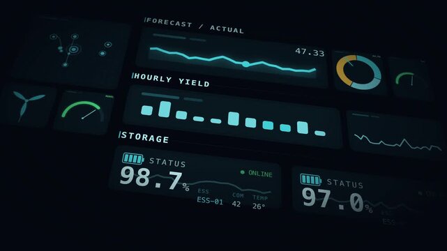 Dynamic motion graphics illustrating generation forecast with predicted vs actual data comparison