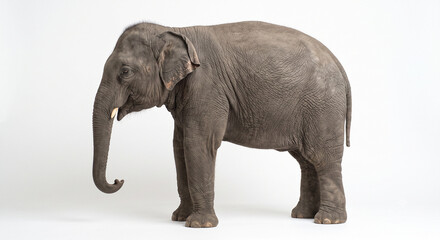 Obraz premium Profile of a large elephant standing isolated on a white background