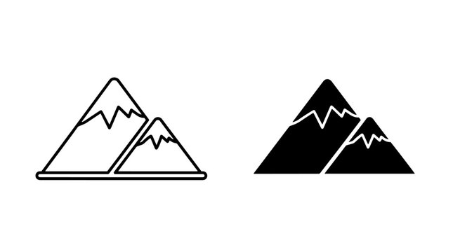 Mountain range icon pair outline and filled version with mountain
