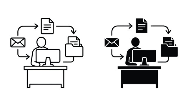 Document workflow and digital file management icon with document, workflow