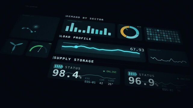 Dynamic visualization of power consumption data by sector with animated graphs and charts