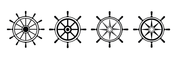Boat helm steering wheel icons illustrating maritime navigation, sailing, and ship steering symbols with clean flat vector graphics for marine transportation, nautical branding, and ocean adventure th © MD. ARIF ISLAM