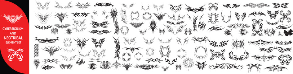 Cybersigilism and Neotribal Graphic Element Set.  © Mst