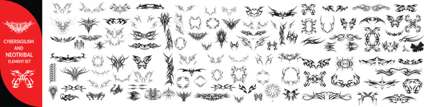 Cybersigilism and Neotribal Graphic Element Set. 