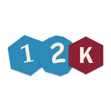 Hexagon banner design with 12K milestone text isolated on transparent background