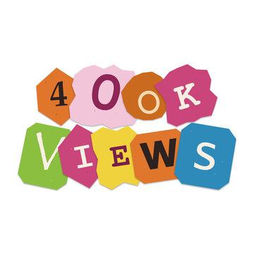 400k views cutout paper letters isolated on transparent background