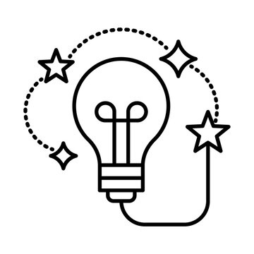 Creativity icon. Lightbulb with glowing star paths representing innovation, artistic inspiration, original concepts, and design thinking