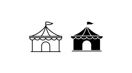 Detailed circus tent icon with flag in two variations, carnival © Al Rafi