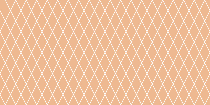 Seamless geometric pattern, rhombus grid texture on peach background, vector art illustration.