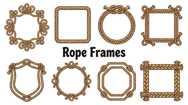 Detailed collection of decorative rope frames featuring various nautical knots and intricate braided twine shapes