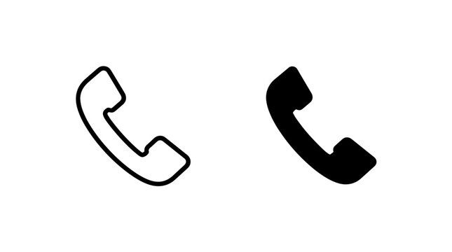 Telephone handset icon line and solid vector set with telephone