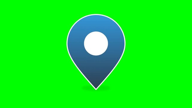 Blue Location Pin Map Marker Icon Isolated on Chroma Key Green Screen Background for GPS Navigation, Travel and Positioning Concepts