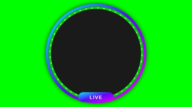 Animated Circular Live Stream Frame for Social Media Video Overlay on Chroma Key Green Screen Background with Gradient Design