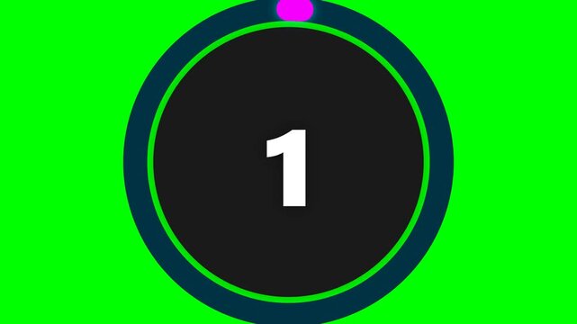 60 Second Countdown Timer Animation with Circular Progress Bar and White Numbers on Green Screen Background for Video Projects
