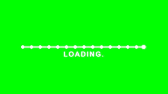 Minimalist White Loading Progress Bar Animation with Dots and Text on Green Screen Background for Video Projects