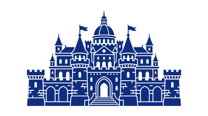 Blue castle with towers and flags. © Siti
