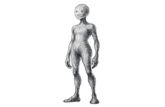 Smiling cartoon alien or humanoid character standing upright