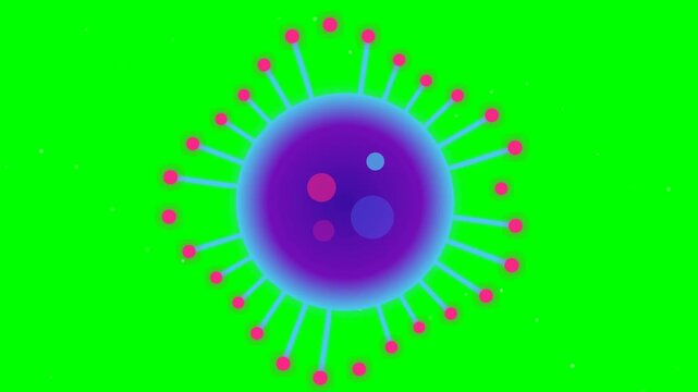 Stylized Microscopic Virus Illustration on Green Screen Background, Pathogen Bacteria Microorganism for Medical and Scientific Education Concepts