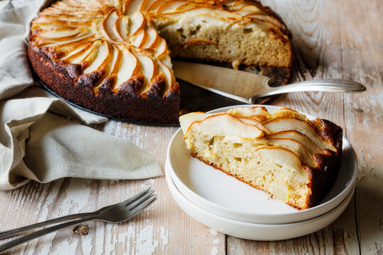 Home-baked glutenfree pear pie made of buckwheat flour