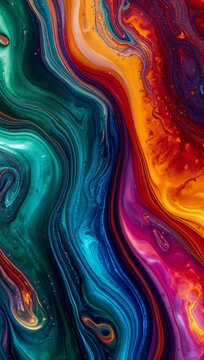 Vibrant abstract fluid art with swirling metallic colors and glossy textures, creating a dynamic luxury background with bold modern aesthetics.