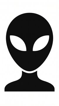 Minimalist alien avatar icon with large eyes in black silhouette isolated on white background. Flat vector illustration for sci-fi, extraterrestrial, gaming, logo, and profile design.
