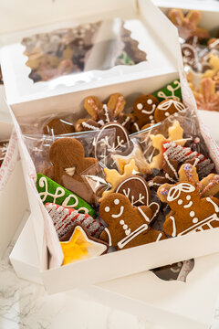 Open Holiday Cookie Gift Box with Festive Gingerbread Assortment