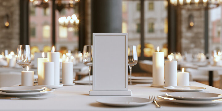 Restaurant Table Frame Mockup With Candles And Place Settings Fine Dining Scene setting candle tableware