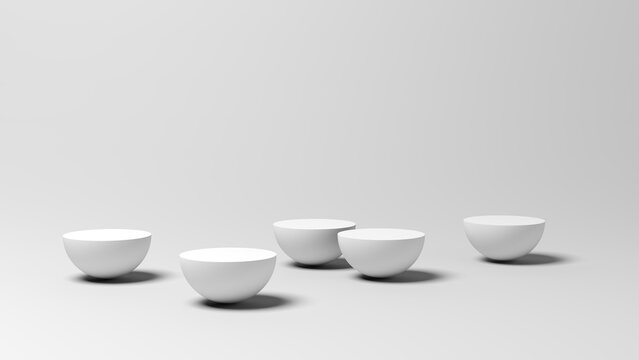 Five white hemispheres. 3d illustration.