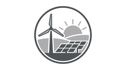 Wind turbine and solar panel icon. © Kasimun