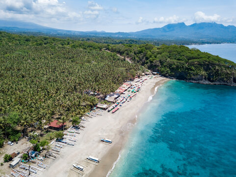 Indonesia, Bali, Karangasem, Aerial view of virgin beach