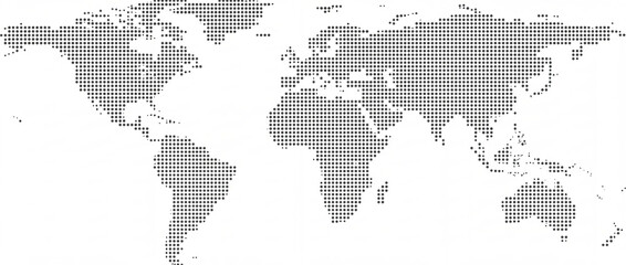 Fototapeta premium Grey dotted world map or halftone global map pattern isolated on a white background