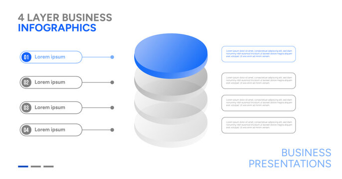 Isometric 4 Layer Cylinder Stack Infographic Presentation Template for Business and Data Architecture