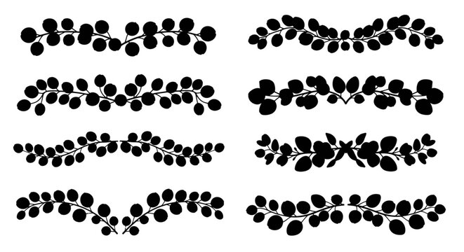 Silhouette eucalyptus branch borders and decorative leaf divider set for wedding invitation design