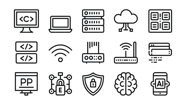 Flat set of web development and programming symbols flat web development code html