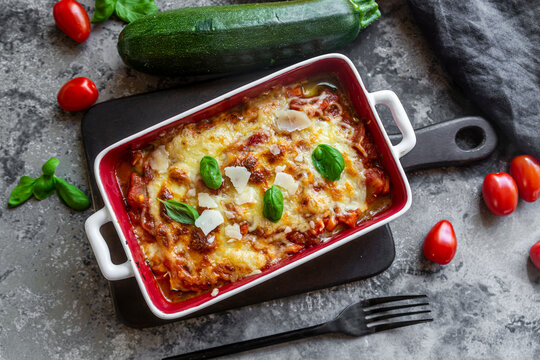 Studio shot of freshly made low carb vegetarian lasagna