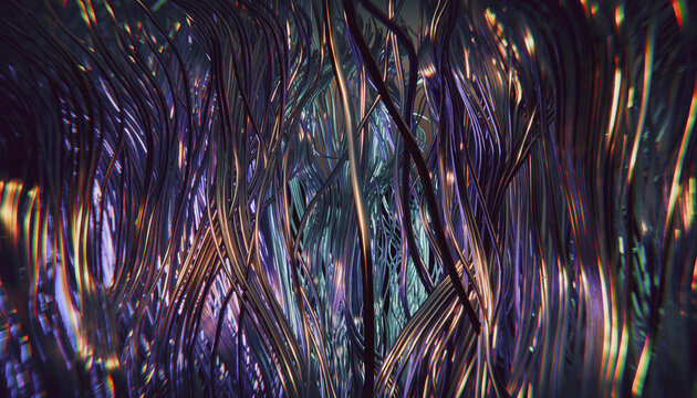 Abstract glowing intertwined wire texture on dark background