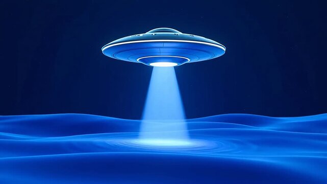Silver UFO hovering over dark waves