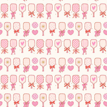 Girly Pink Pickleball seamless pattern sketchy hand drawn repeat background
