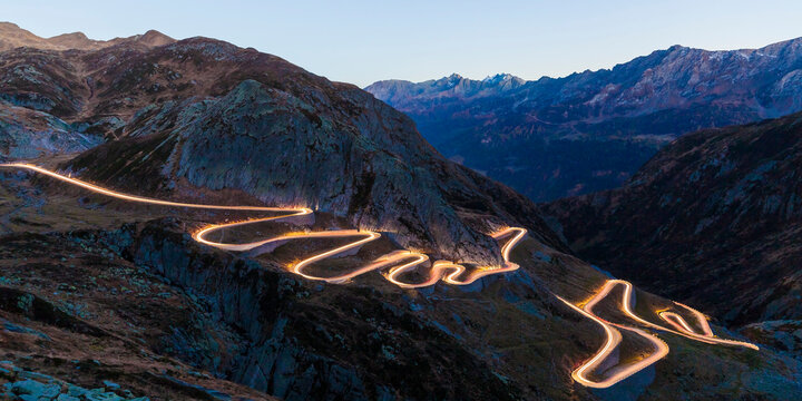 Switzerland, Valais, Alps, Gotthard pass in the evening