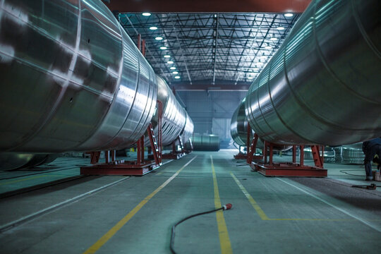 Large steel tanks in factory