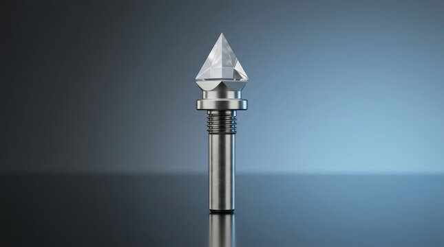 Vickers indenter 3D render precision hardness testing component engineered for microstructure evaluation and inspection