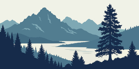 Snow-capped mountain peaks reflected in serene alpine lake at sunrise reflection © Bf