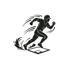 Fototapeta premium A baseball player performing a feet-first slide into base, dynamic action silhouette, solid black vector, minimalist sports icon