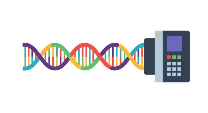 DNA Sequencing and Genetic Data Analysis Illustration with Colorful Helix and Laboratory Device
